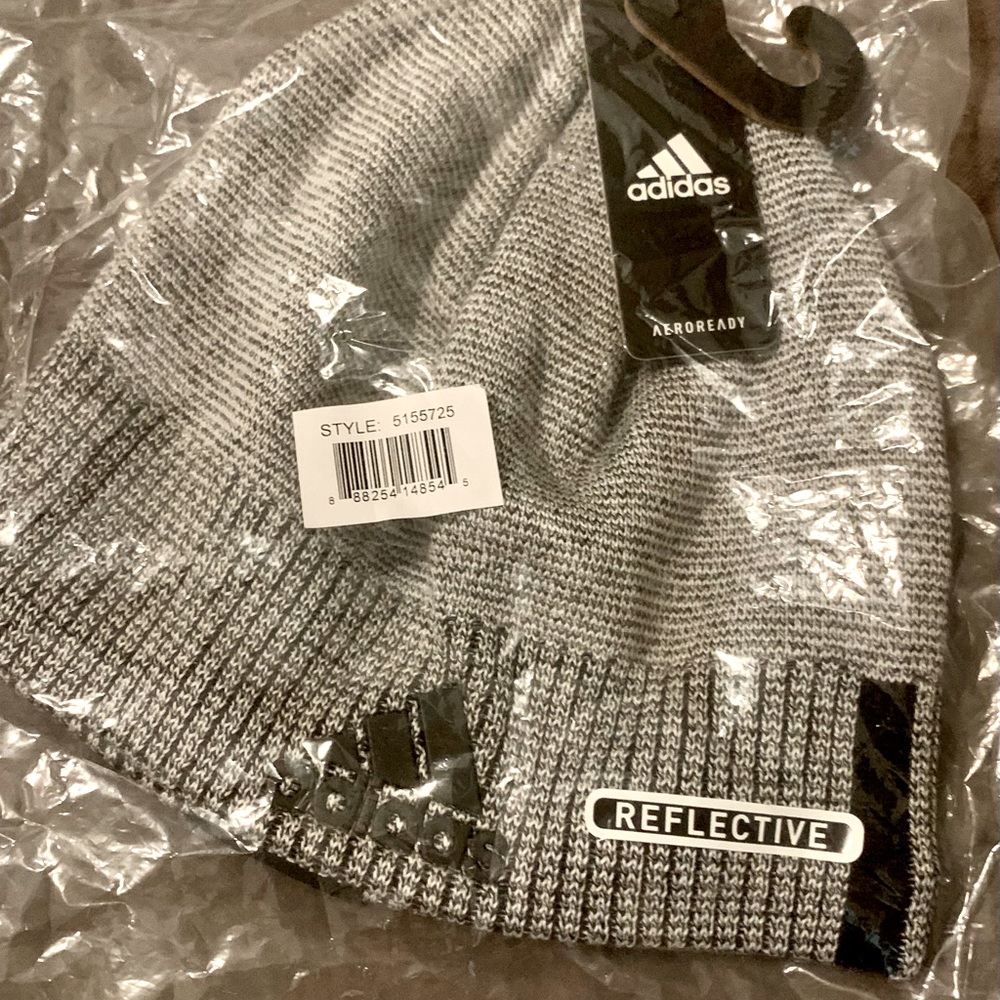 Adidas grey reflective beanie! New in bag and with tags.